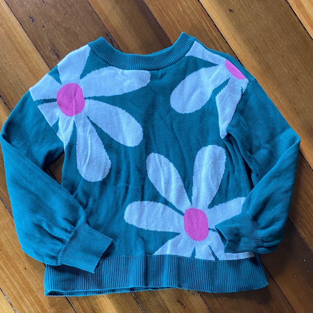 Floral Kids Sweater - Teal and Pink